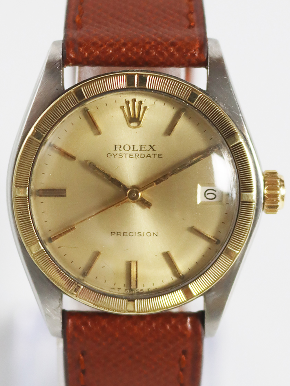 ROLEX SS/14K.エンジンターンドベゼルオイスター「DATE」PRECISION